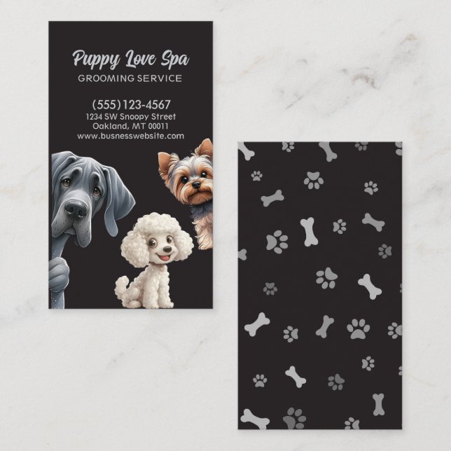 Cute Dog Grooming Pet Service Business Card (Front/Back)