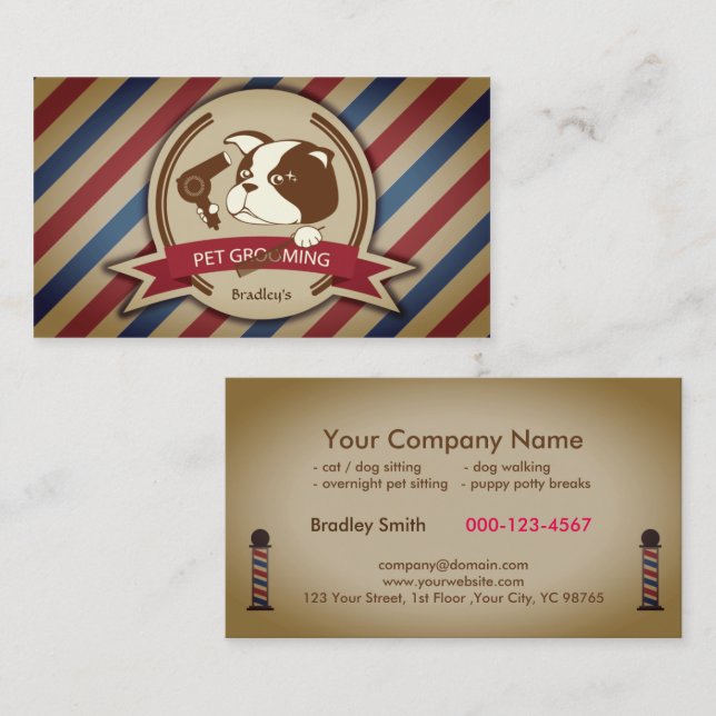 Cute Dog Grooming Professional Pet Salon  Business Card (Front/Back)