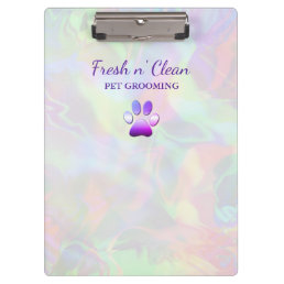 Cute Dog Grooming Service Paw Print Holograph Clipboard