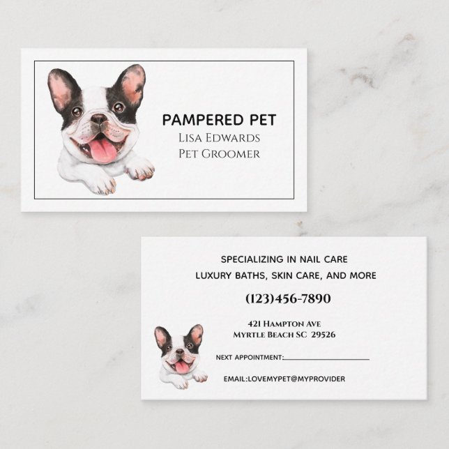 Cute Dog Grooming White Business  Appointment Card (Front/Back)