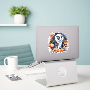 Cute Dog Halloween Floral Moon Canine Lover Sticker