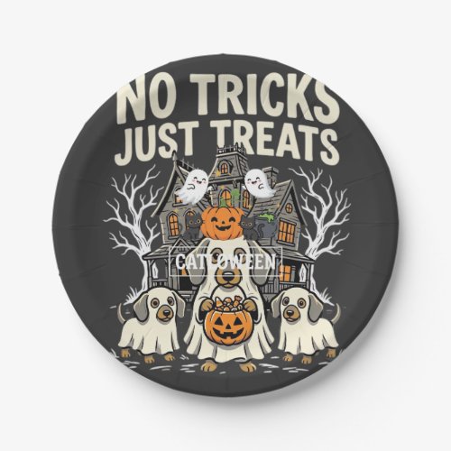Cute Dog Halloween No Tricks Just Treats_1 Paper Plates