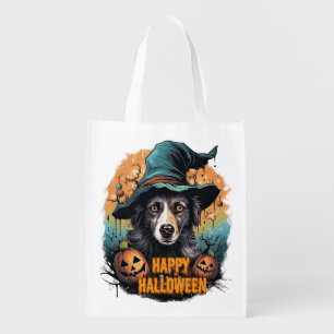 cute dog Halloween party Grocery Bag
