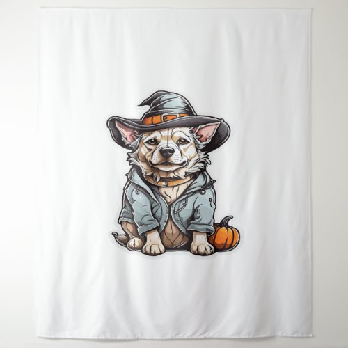 Cute Dog Halloween T_Shirt Tapestry