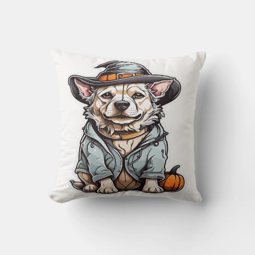 Cute Dog Halloween T_Shirt Throw Pillow