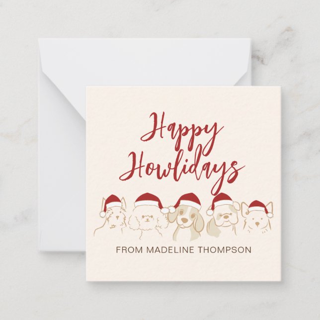 Cute Dog Happy Howlidays Christmas Note Card (Front)