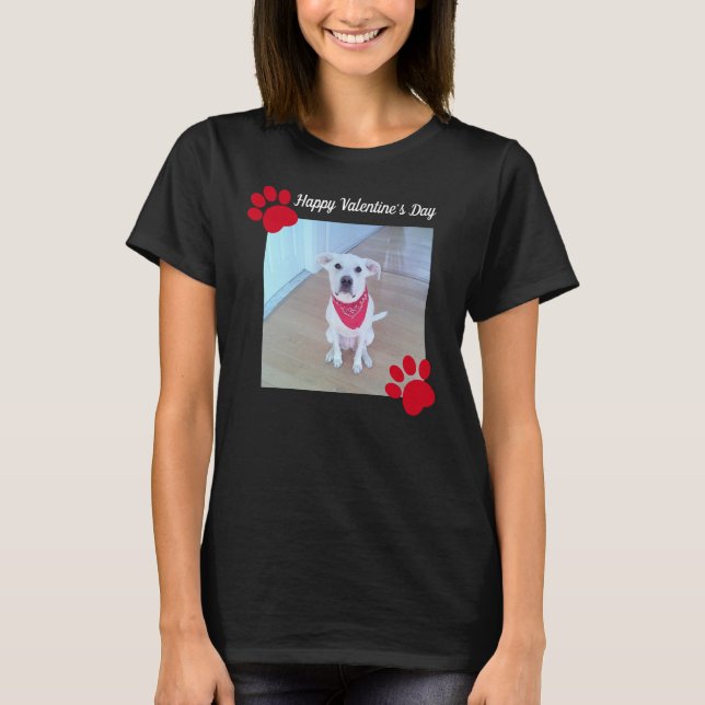 Cute Dog Happy Valentines Day Red Paws 1 Photo T-Shirt (Front)