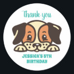 Cute Dog Head Puppy Cartoon Kids Birthday Party Classic Round Sticker<br><div class="desc">Cute party favors for kids,  boys or girls who love animals. Perfect for kids birthday party,  party favors and thank you label. You can also customize the text for baby shower or other occasion and party.</div>