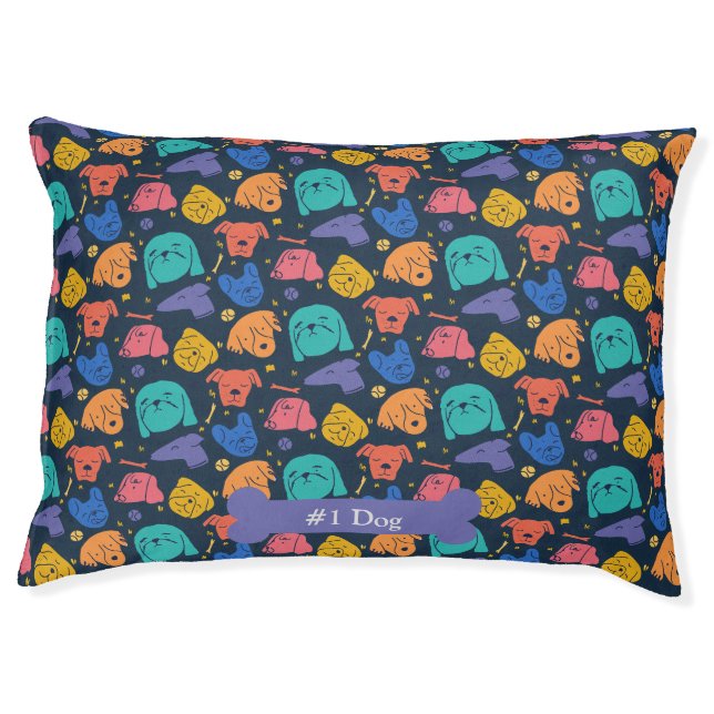 Cute Dog Heads Bones and Balls Pet Bed (Front)