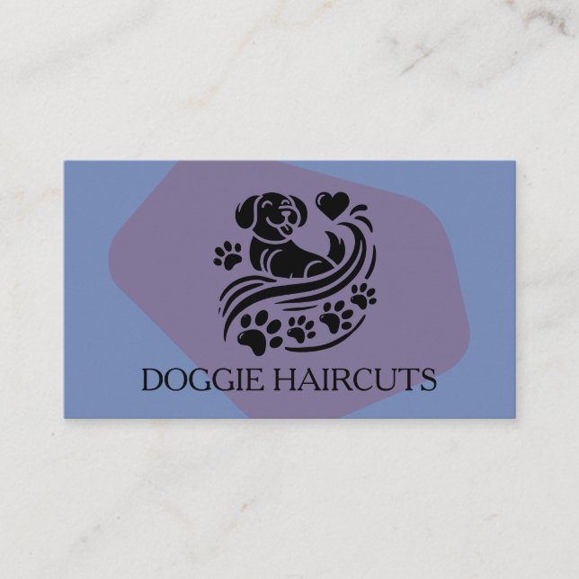 Cute Dog Heart Paws Logo | Groomer Business Card (Front)