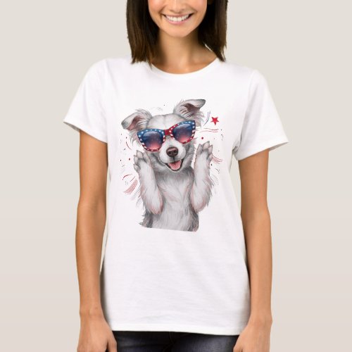 Cute Dog Heart Sunglasses Starry Reflections T_Shirt