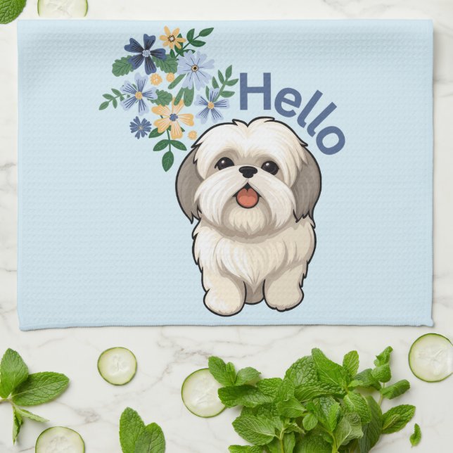 Cute Dog Hello Kitchen Towel (Folded)