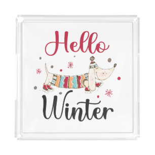 Cute Dog Hello Winter Acrylic Tray