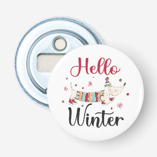 Cute Dog Hello Winter Bottle Opener