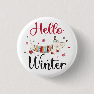 Cute Dog Hello Winter  Button