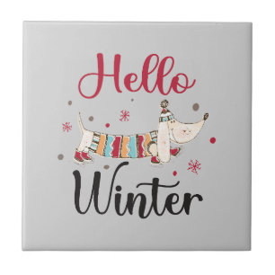 Cute Dog Hello Winter Ceramic Tile