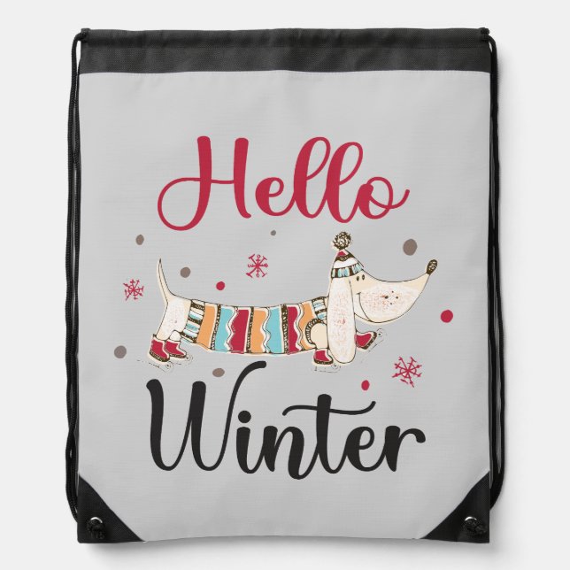 Cute Dog Hello Winter  Drawstring Bag (Front)