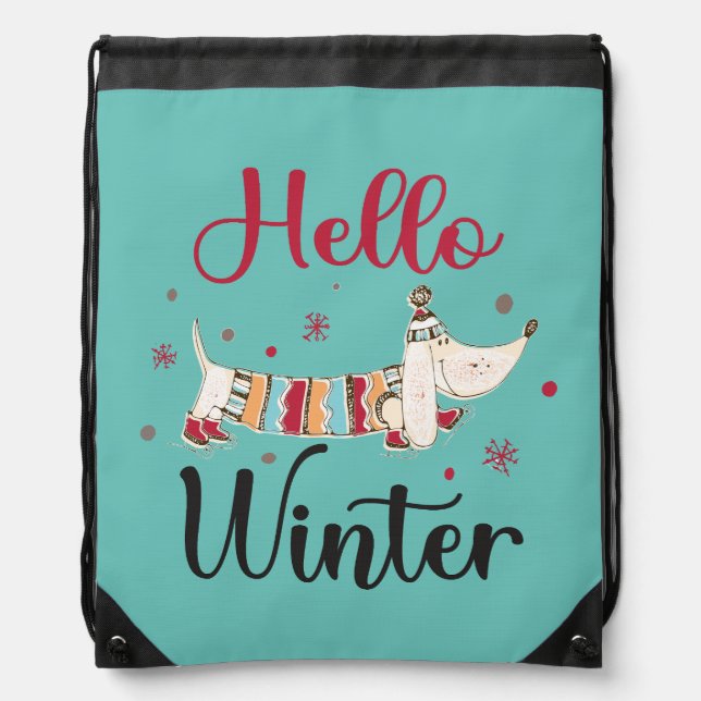 Cute Dog Hello Winter  Drawstring Bag (Front)