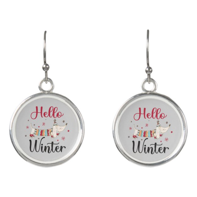 Cute Dog Hello Winter  Earrings (Front)
