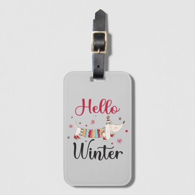 Cute Dog Hello Winter  Luggage Tag (Front Vertical)