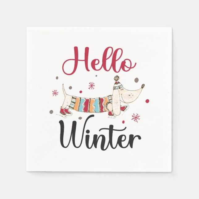Cute Dog Hello Winter  Napkins (Front)