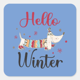 Cute Dog Hello Winter Square Sticker