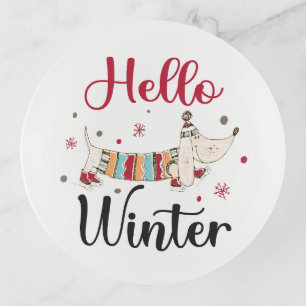 Cute Dog Hello Winter Trinket Tray
