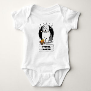Cute Dog Hiker Camper Old English Sheepdog Gray 1 Baby Bodysuit