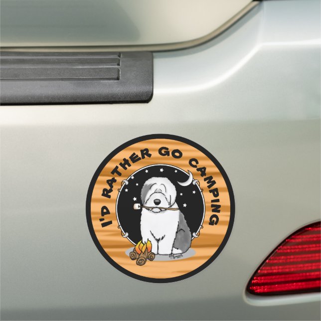 Cute Dog Hiker Camper Old English Sheepdog Gray 1 Car Magnet (In Situ)