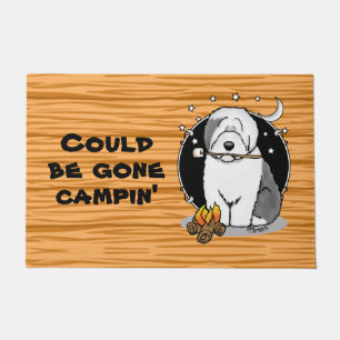 Cute Dog Hiker Camper Old English Sheepdog Gray 1 Doormat