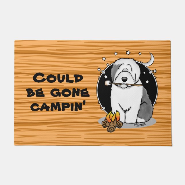 Cute Dog Hiker Camper Old English Sheepdog Gray 1 Doormat (Front)
