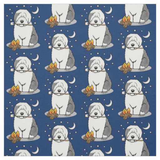 Cute Dog Hiker Camper Old English Sheepdog Gray 1 Fabric