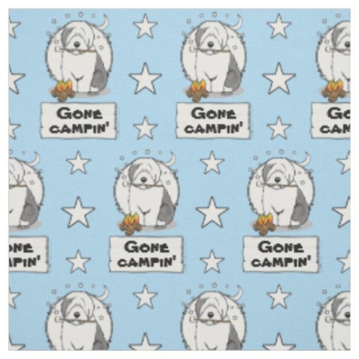Cute Dog Hiker Camper Old English Sheepdog Gray 1 Fabric