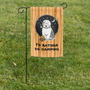Cute Dog Hiker Camper Old English Sheepdog Gray 1 Garden Flag