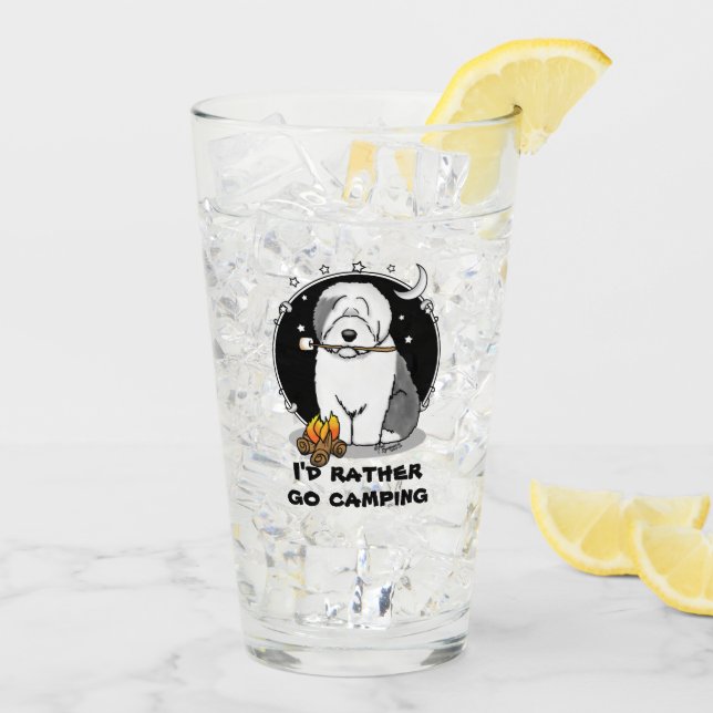 Cute Dog Hiker Camper Old English Sheepdog Gray 1 Glass (Back Ice)