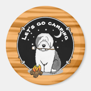 Cute Dog Hiker Camper Old English Sheepdog Gray 1 Magnet