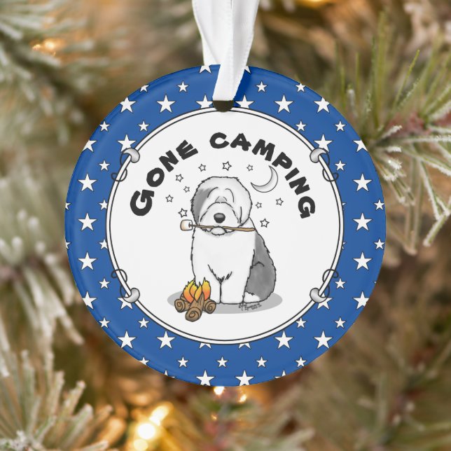 Cute Dog Hiker Camper Old English Sheepdog Gray 1 Ornament (Tree)
