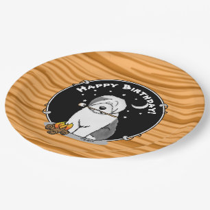 Cute Dog Hiker Camper Old English Sheepdog Gray 1 Paper Plates