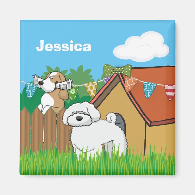 Cute Dog House Neighbors Cartoon Personalized Magnet (Front)