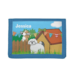 Cute Dog House Neighbours Cartoon Personalised Tri-fold Wallet