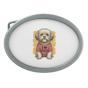Cute Dog I Love Dad Vintage Engraving Vector Desig Belt Buckle