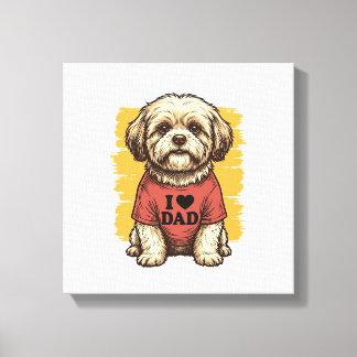 Cute Dog I Love Dad Vintage Engraving Vector Desig Canvas Print