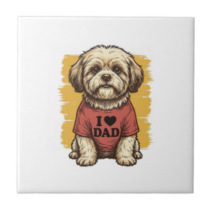 Cute Dog I Love Dad Vintage Engraving Vector Desig Ceramic Tile