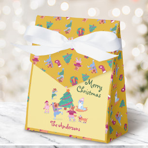 Cute Dog Ice Skating Custard Yellow Christmas Favor Boxes