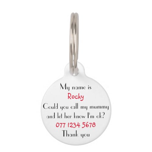 Cute dog ID tag with contact details