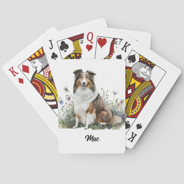 Cute Dog Illustration - Collie Poker Cards (Back)