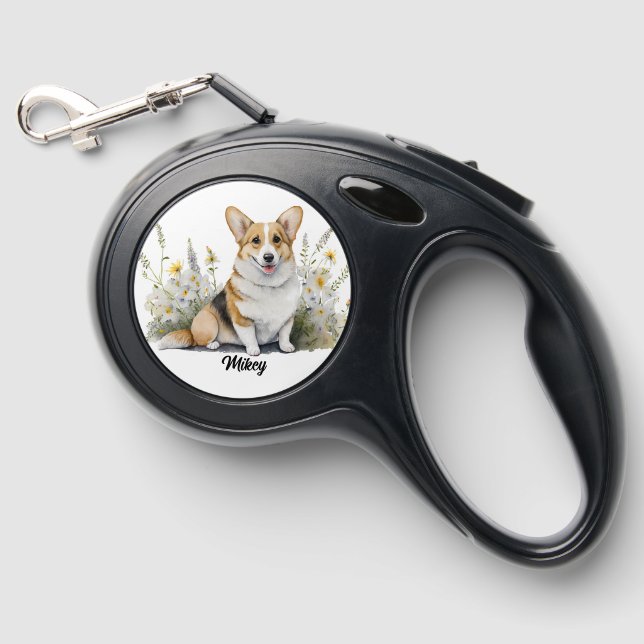 Cute Dog Illustration -Corgi -  Retractable Pet Leash (Front)