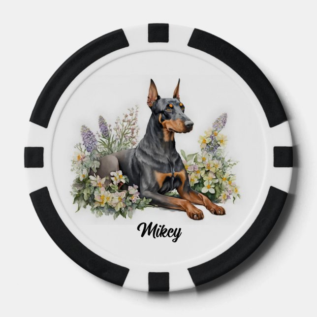 Cute Dog Illustration - Doberman  -  Poker Chips (Front)