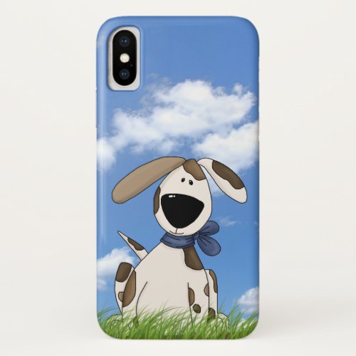 cute dog illustration in grass iPhone XS case