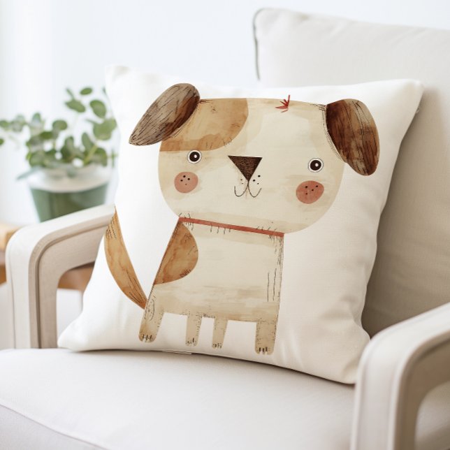 Cute Dog Illustration Pillow, Adorable Puppy Throw Pillow (Creator Uploaded)